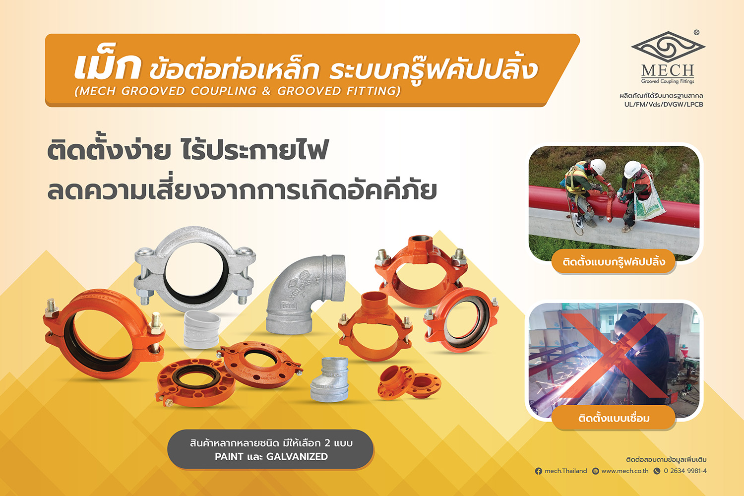 เม็ก ข้อต่อกรู๊ฟ คัปปลิ้ง (Grooved Coupling) ติดตั้งง่าย ไร้ประกายไฟ